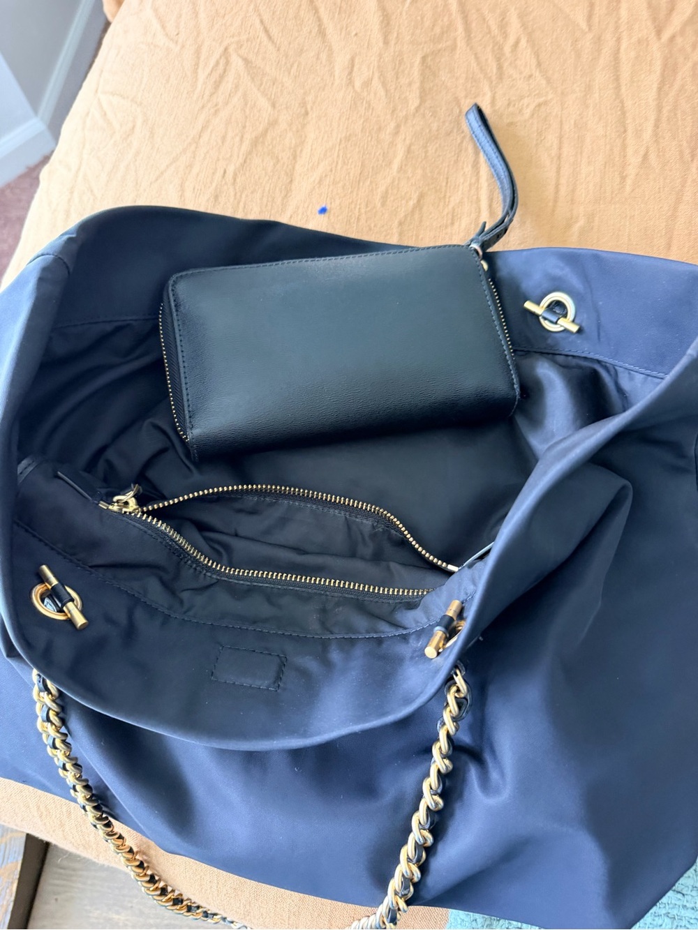 Tory Burch Black Nylon Tote with Gold Chain Straps and Wristlet - Picture 7 of 7